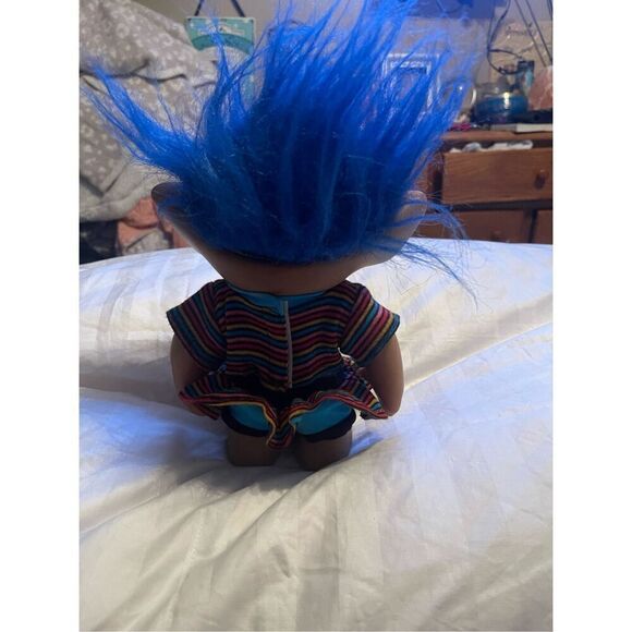 Unbranded Troll Doll Blue Hair Star Belly Rainbow Stripes Outfit - Picture 9 of 10